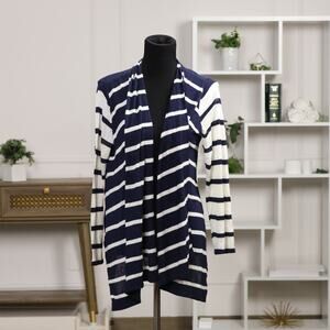 Chico’s Navy & White Stripe Classic Minimalist Wardrobe Essential Cardigan -2